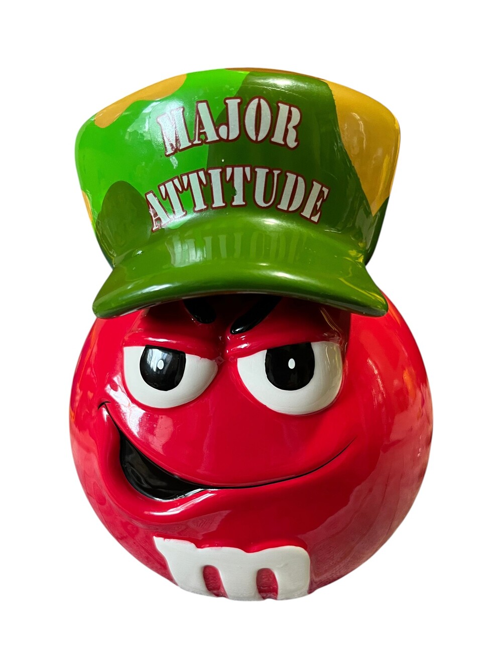 M&M's Red M&M Major Attitude Cookie Jar Ceramic Camo Hat